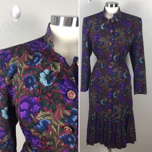Vintage 80s 90s Coat Dress Button Down Drop Waist